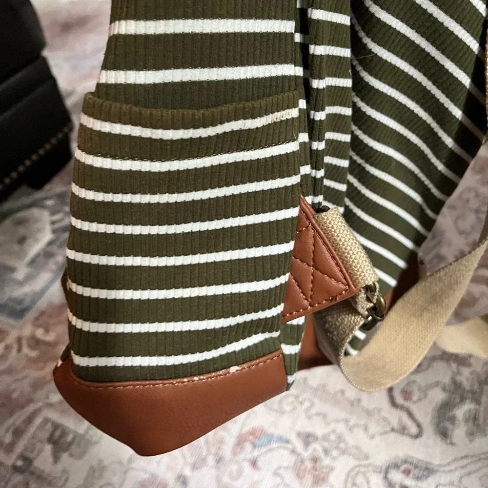 Madden Girl Backpack Green White Striped Fabric Bag